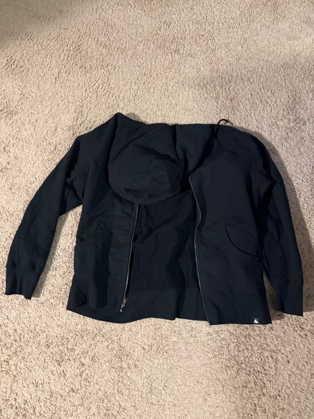 American Giant Black Hooded Zip Sweatshirt with Red Logo